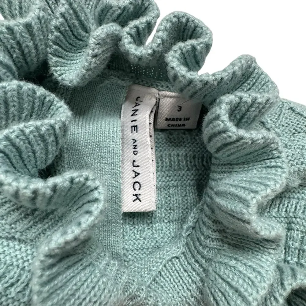 JANIE & JACK Heights Ruffle Puff Sleeve High Neck Sweater Aquifer Blue Size 3
